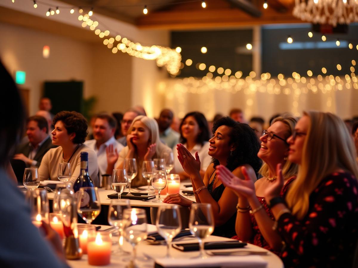 Guests applauding at a fundraising gala dinner