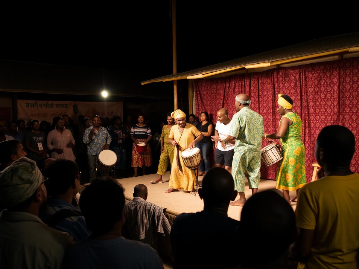 Drummers and dancers performing at a community celebration