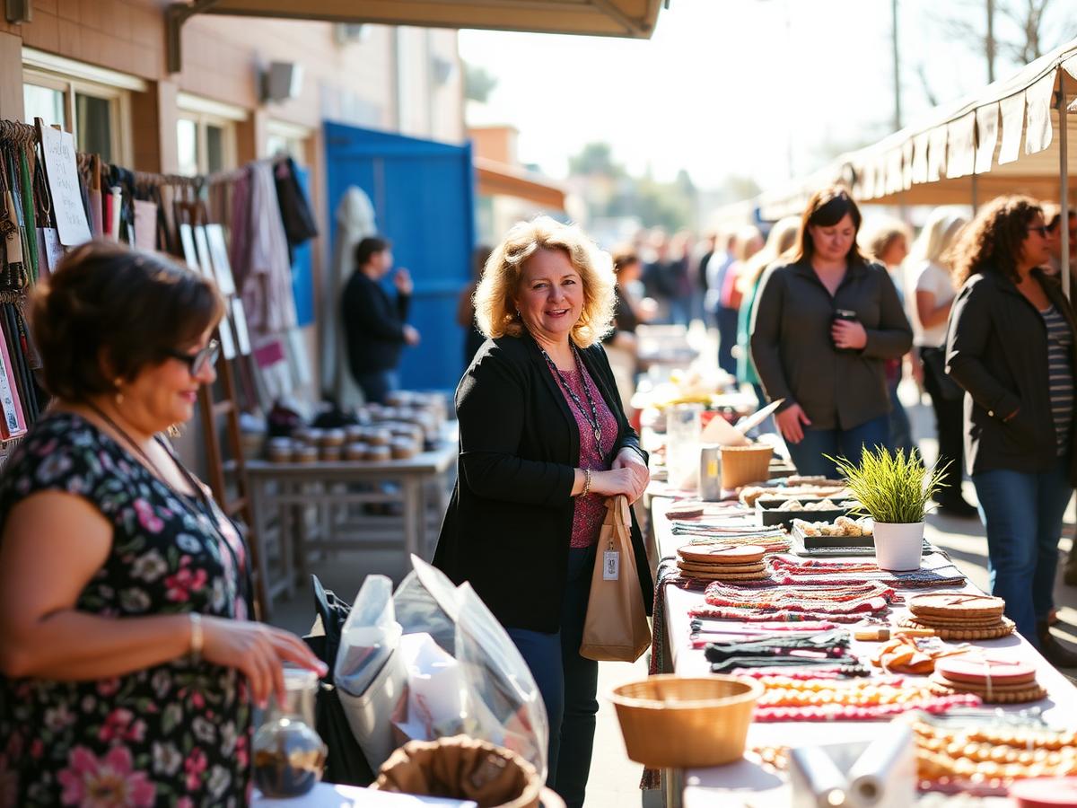 Women selling handmade goods at a community marketplace