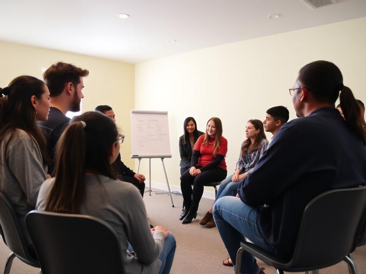 Teenagers in a youth leadership workshop circle