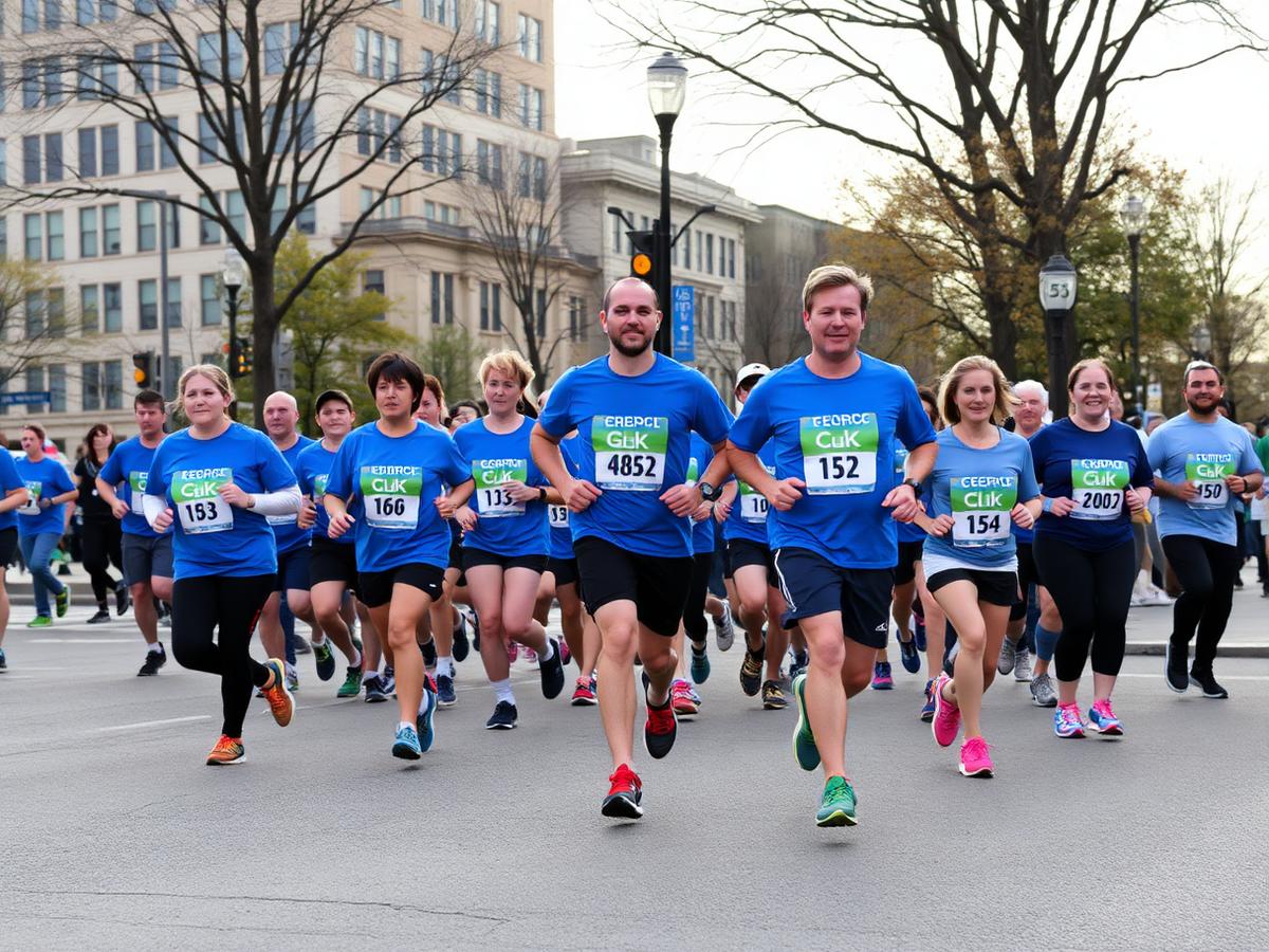 Participants starting a charity 5K run on a city street