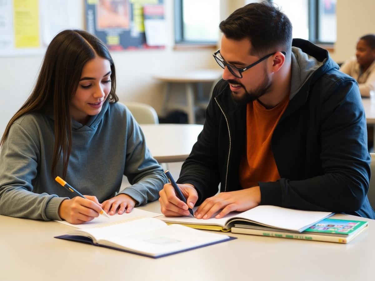 A mentor helping a student with homework